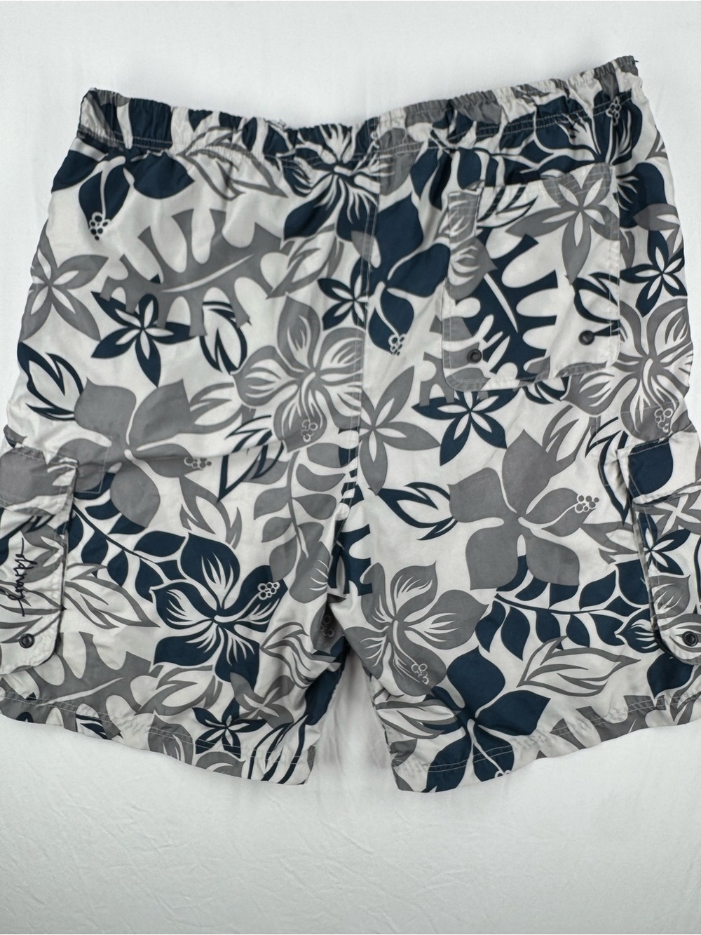 Old Navy Gray and Navy Floral Swim Trunks with Elastic Waistband - Picture 3 of 6